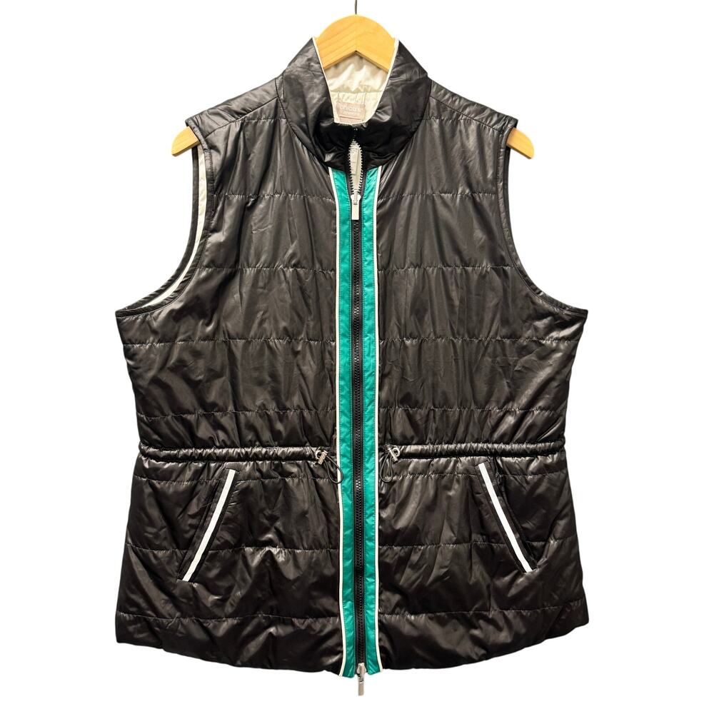 Chico's Zenergy Vest Womens Large Reversible Black White Full Zip + Pockets